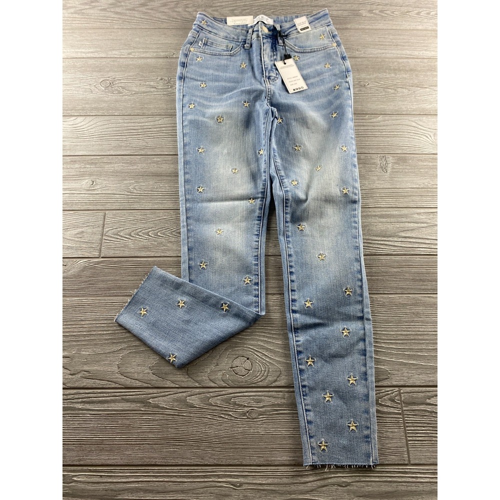 Judy Blue High Rise Skinny Jeans Embroidered Stars Light Wash Denim 3/26 NWT